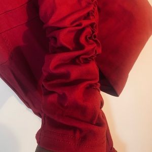 Tight Fitted Red Biker Jumper w/ scrunched leg.